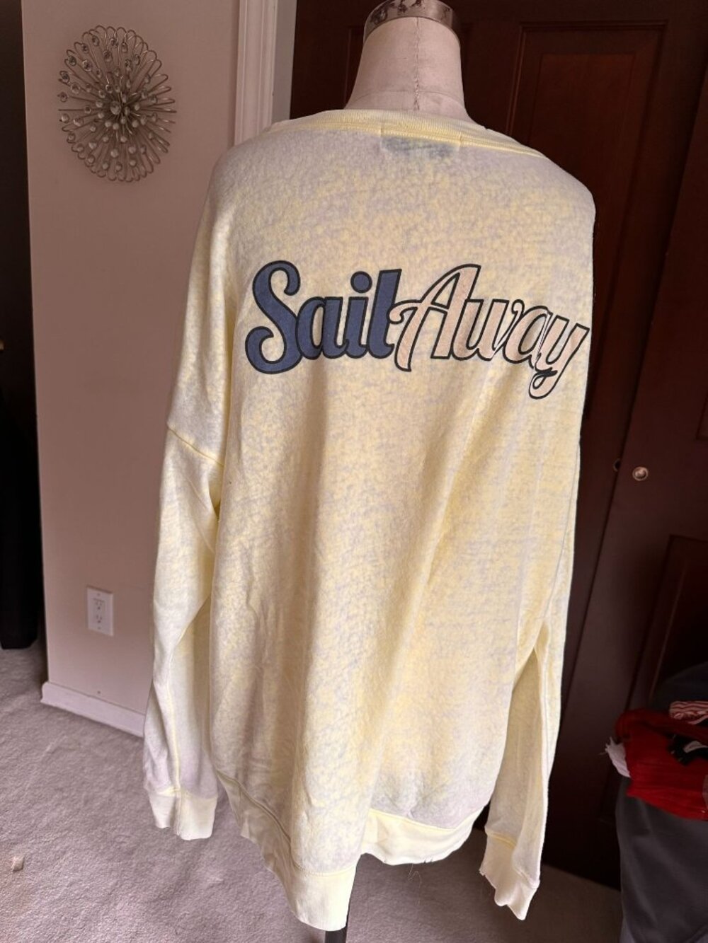 Wildfox Oversized Sail Away Sweatshirt Pastel Buttery Yellow Nautical Size L